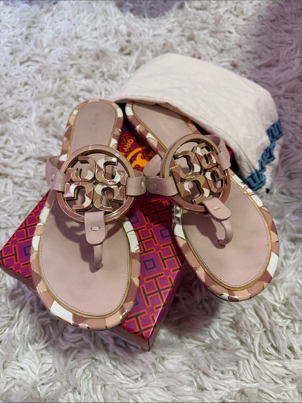 Tory Burch Blush Pink Miller Thong Sandals with Gold Logo